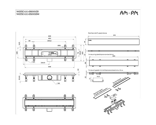 Душевой лоток AM.PM PrimeFlow 50 W02SC-U11-050-04BM с Черной матовой решеткой / под плитку Tile