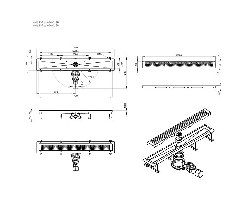 Душевой лоток AM.PM MasterFlow 70 W01SC-P11-070-01SB с решеткой Хром матовый Cut Gradient