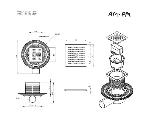 Душевой трап AM.PM MasterFlow 10 W01BD-P11-010-01SB с решеткой Хром матовый Cut Gradient