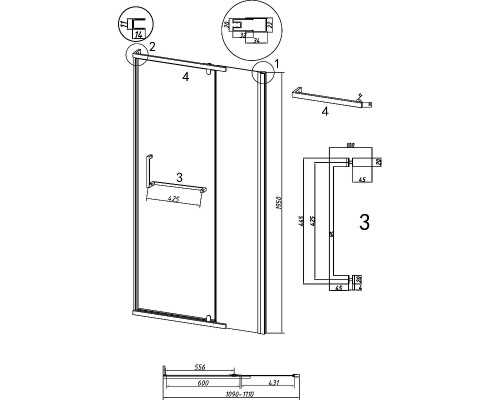 Душевая дверь Grossman Pragma 110 100.K33.03.110.21.00 профиль Черный матовый стекло прозрачное