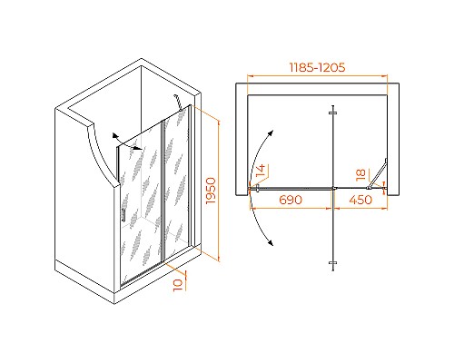 Душевая дверь RGW Leipzig LE-004 120 351200412-11 профиль Хром стекло прозрачное