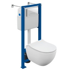 Комплект унитаза Cersanit Brasko Smart CO DPL EO Slim с сиденьем Микролифт и инсталляцией Vector 68304 с Белой клавишей смыва