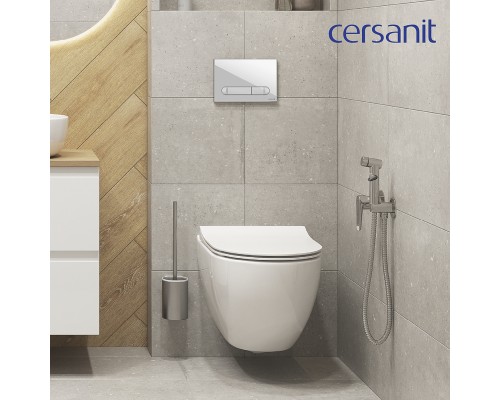 Комплект унитаза Cersanit Brasko Smart CO DPL EO Slim с сиденьем Микролифт и инсталляцией Vector с Белой клавишей смыва