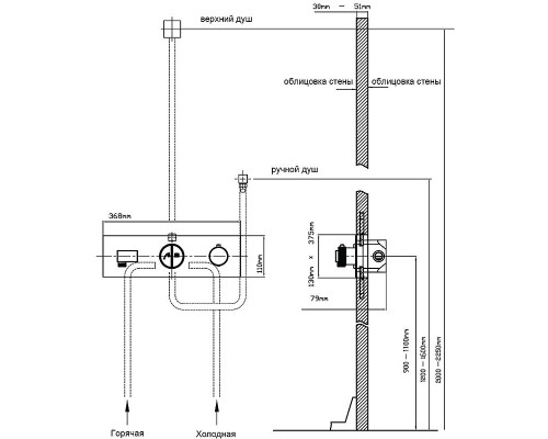 Душевая система Vincea VSFW-422TI4GM с термостатом Вороненая сталь