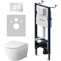Комплект унитаза с инсталляцией AM.PM Sense FlashClean IS90201.741701 с сиденьем Микролифт и Белой глянцевой клавишей смыва