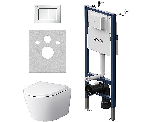 Комплект унитаза с инсталляцией AM.PM Sense FlashClean IS90201.741701 с сиденьем Микролифт и Белой глянцевой клавишей смыва
