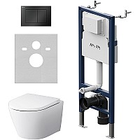 Комплект унитаза с инсталляцией AM.PM Sense FlashClean IS90238.741701 с сиденьем Микролифт и Черной матовой клавишей смыва