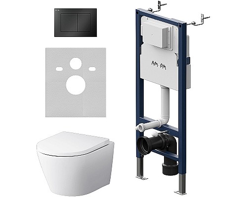 Комплект унитаза с инсталляцией AM.PM Sense FlashClean IS90238.741701 с сиденьем Микролифт и Черной матовой клавишей смыва