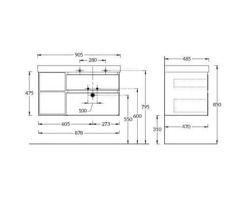 Тумба под раковину Kerama Marazzi Cubo 90 R CUB.90.2Rh\LIM.N подвесная Лимо матовый Структурированный орех