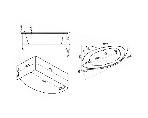 Акриловая ванна Bas Сагра 160x100 L В 00031 без гидромассажа