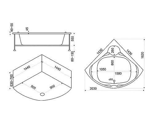 Акриловая ванна Bas Хатива 143x143 В 00042 без гидромассажа