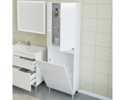 Шкаф пенал СанТа Лондон 60 с бельевой корзиной Белый