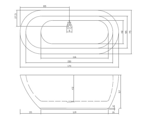 Акриловая ванна Ceruttispa 170x75 7386 Белая