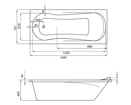 Акриловая ванна Santek Каледония 150x75 без гидромассажа