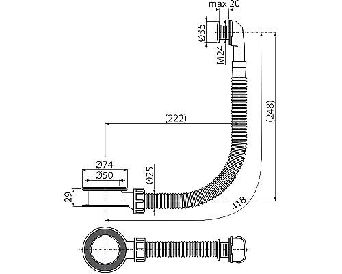 Слив-перелив для раковины Alcaplast A328CR Хром