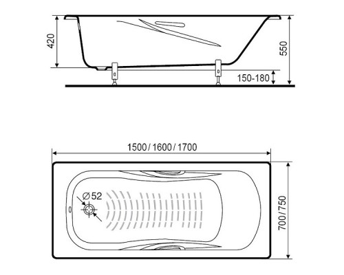 Стальная ванна Roca Princess-N 160x75 2203E0000 с антискользящим покрытием