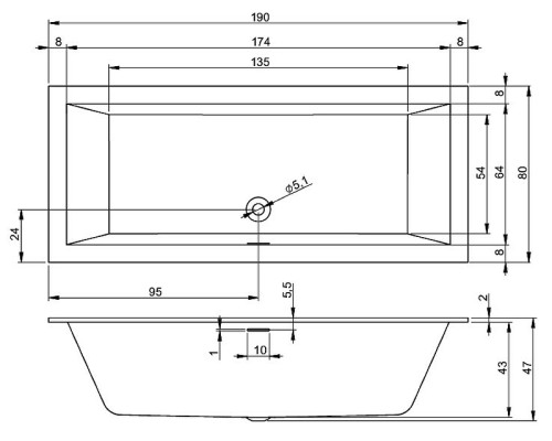 Акриловая ванна Riho Rething Cubic 190х80 (BR1000500000000) без гидромассажа