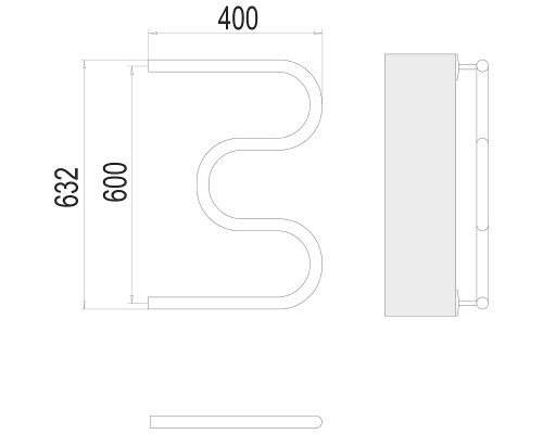Водяной полотенцесушитель Terminus М-образный (1) 600х400 Хром, боковое подключение, G 1" НР