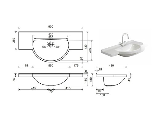 Раковина Эстет Куба 90 ФР-00000783 Белая