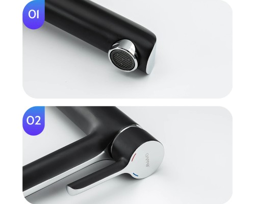 Смеситель для раковины Gappo G03-6 G1003-16 Черный матовый Хром