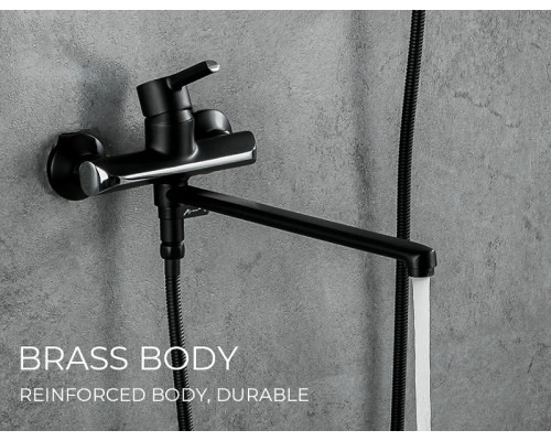 Смеситель для ванны Gappo G03-6 G2203-6 универсальный Черный матовый Хром