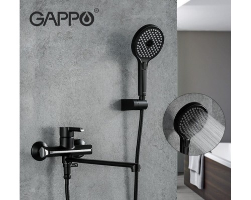 Смеситель для ванны Gappo G03-6 G2203-6 универсальный Черный матовый Хром