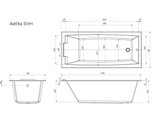Акриловая ванна Marka One Aelita 180х80 Slim 01ае1880слим без гидромассажа