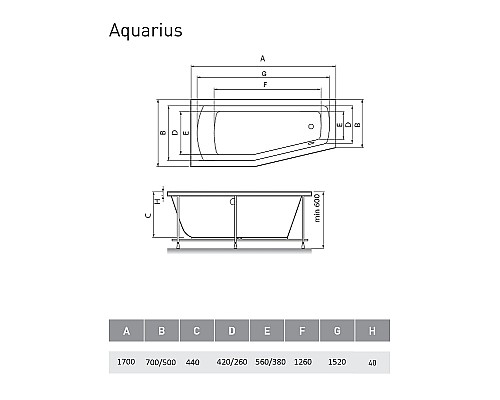 Акриловая ванна Relisan Aquarius 170x70 L Гл000023277 без гидромассажа Акриловая ванна Relisan Aquarius 170x70 L Гл000023277 без гидромассажа