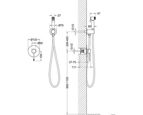 Гигиенический душ со смесителем Timo Saona 2389/18SM Черное золото