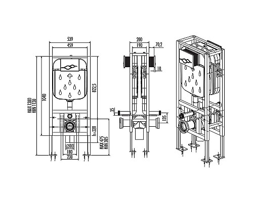 Инсталляция Creavit GR5005.00 для унитаза без клавиши смыва