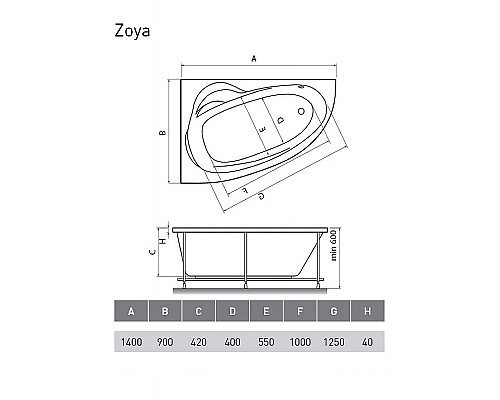 Акриловая ванна Relisan Zoya 140x90 L Гл000001247 без гидромассажа Акриловая ванна Relisan Zoya 140x90 L Гл000001247 без гидромассажа