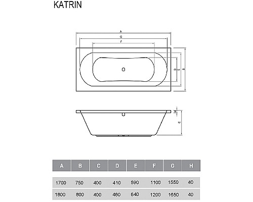 Акриловая ванна Relisan Katrin 180x80 Гл000026033 без гидромассажа