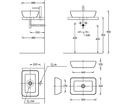 Консоль с раковиной STWORKI Нюборг 100 С14208 Черный муар Дуб рошелье