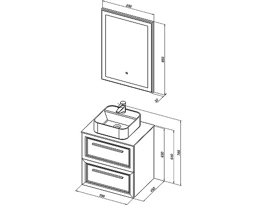 Комплект мебели для ванной STWORKI Эстерсунд 60 459683 подвесной Белый матовый Простоун беж