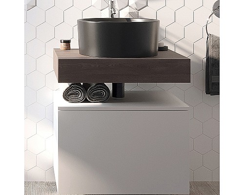 Тумба с раковиной STWORKI Ольборг 60 481123 подвесная Белая матовая Дуб карпентер