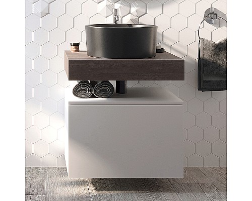 Тумба с раковиной STWORKI Ольборг 60 481123 подвесная Белая матовая Дуб карпентер