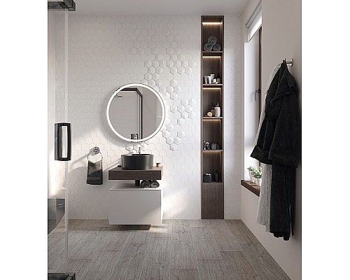 Тумба с раковиной STWORKI Ольборг 60 481123 подвесная Белая матовая Дуб карпентер