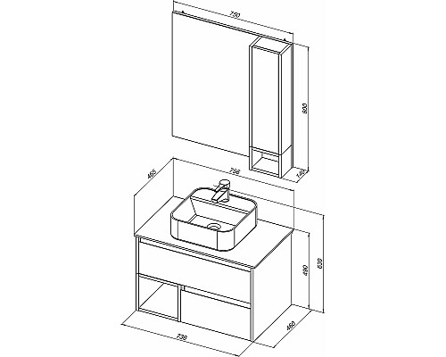Комплект мебели для ванной STWORKI Карлстад 75 427888 подвесной Дуб рустикальный