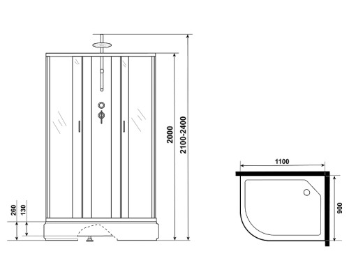 Душевая кабина Niagara Classic 110х90 R NG-33194-14RBKT без гидромассажа