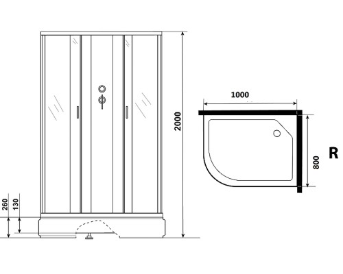 Душевая кабина Niagara Classic 100х80 R NG-33084-14RBK без гидромассажа