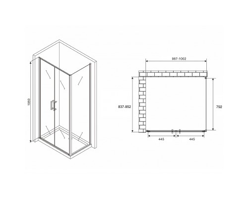 Душевой уголок Abber Sonnenstrand 100x85 профиль Хром стекло прозрачное