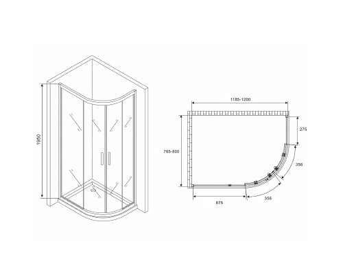 Душевой уголок Abber Schwarzer Diamant 120x80 профиль Хром стекло прозрачное