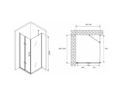 Душевой уголок Abber Zart 80x100 профиль Хром стекло прозрачное