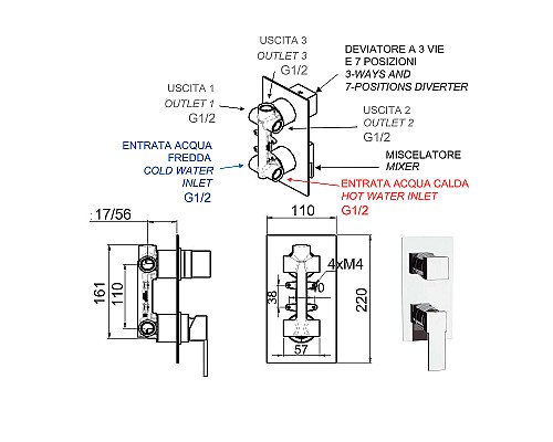 Смеситель для душа Remer Qubica Q937 Хром