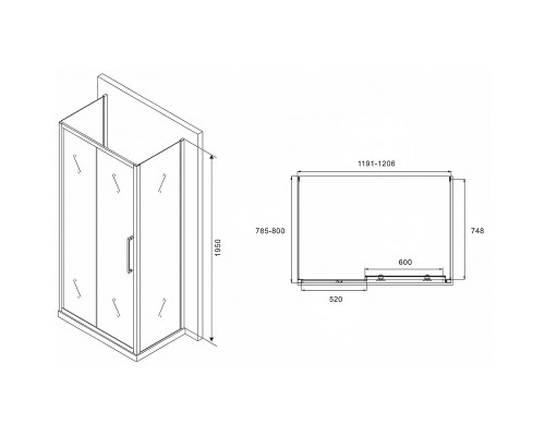 Душевой уголок Abber Schwarzer Diamant 120x80 профиль Хром стекло матовое