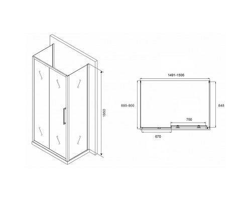 Душевой уголок Abber Schwarzer Diamant 150x90 профиль Хром стекло матовое