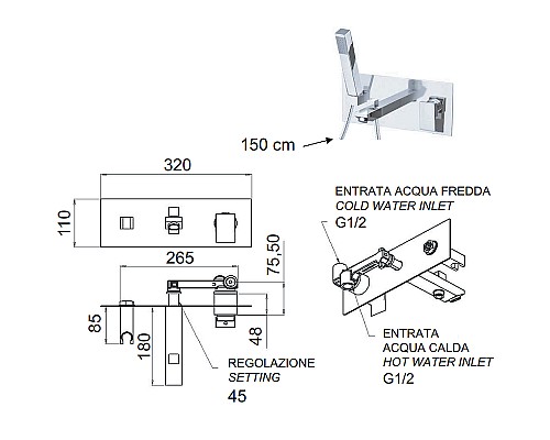 Смеситель для ванны Remer Q-Design QD04 Хром