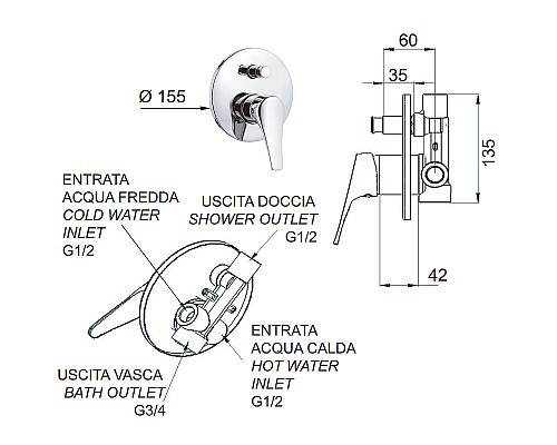 Смеситель для душа Remer Giga Four G094 Хром