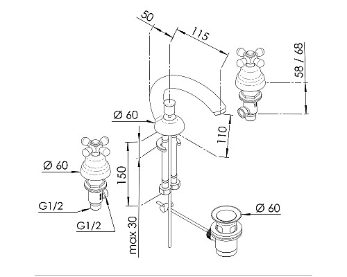 Смеситель для раковины Remer Liberty 11CLIDO Золото