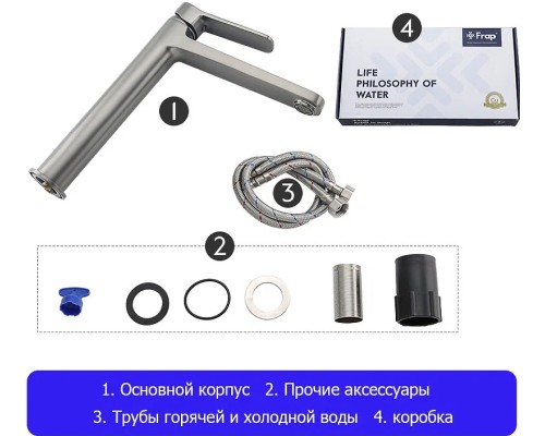 Смеситель для раковины Frap H62-9 F1062-29 Оружейная сталь
